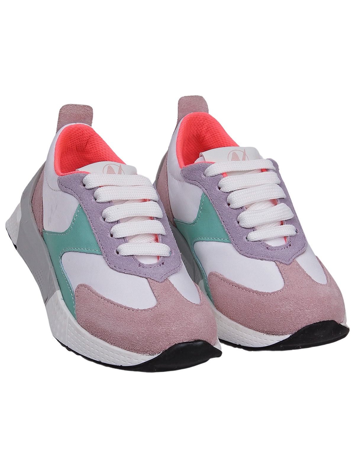 Разноцветные кроссовки из кожи и текстиля