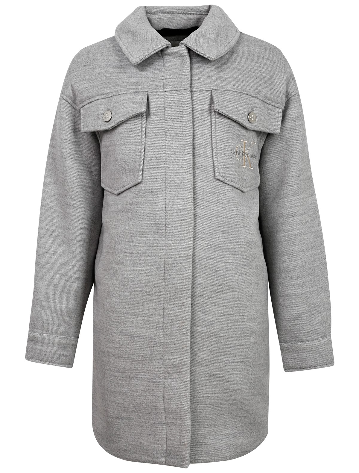 серое Полупальто с накладными карманами