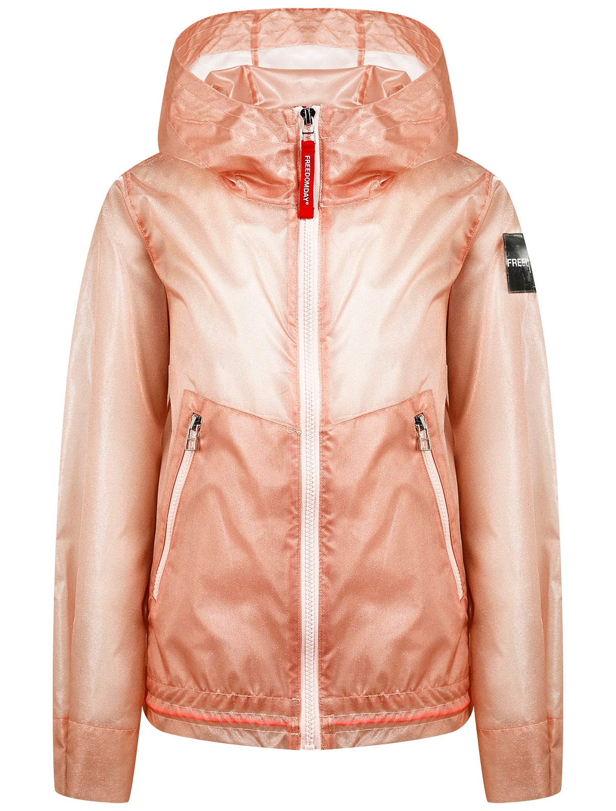 Персиковая прозрачная ветровка с капюшоном