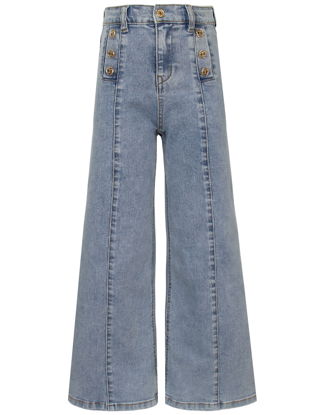 Джинсы с декором из пуговиц