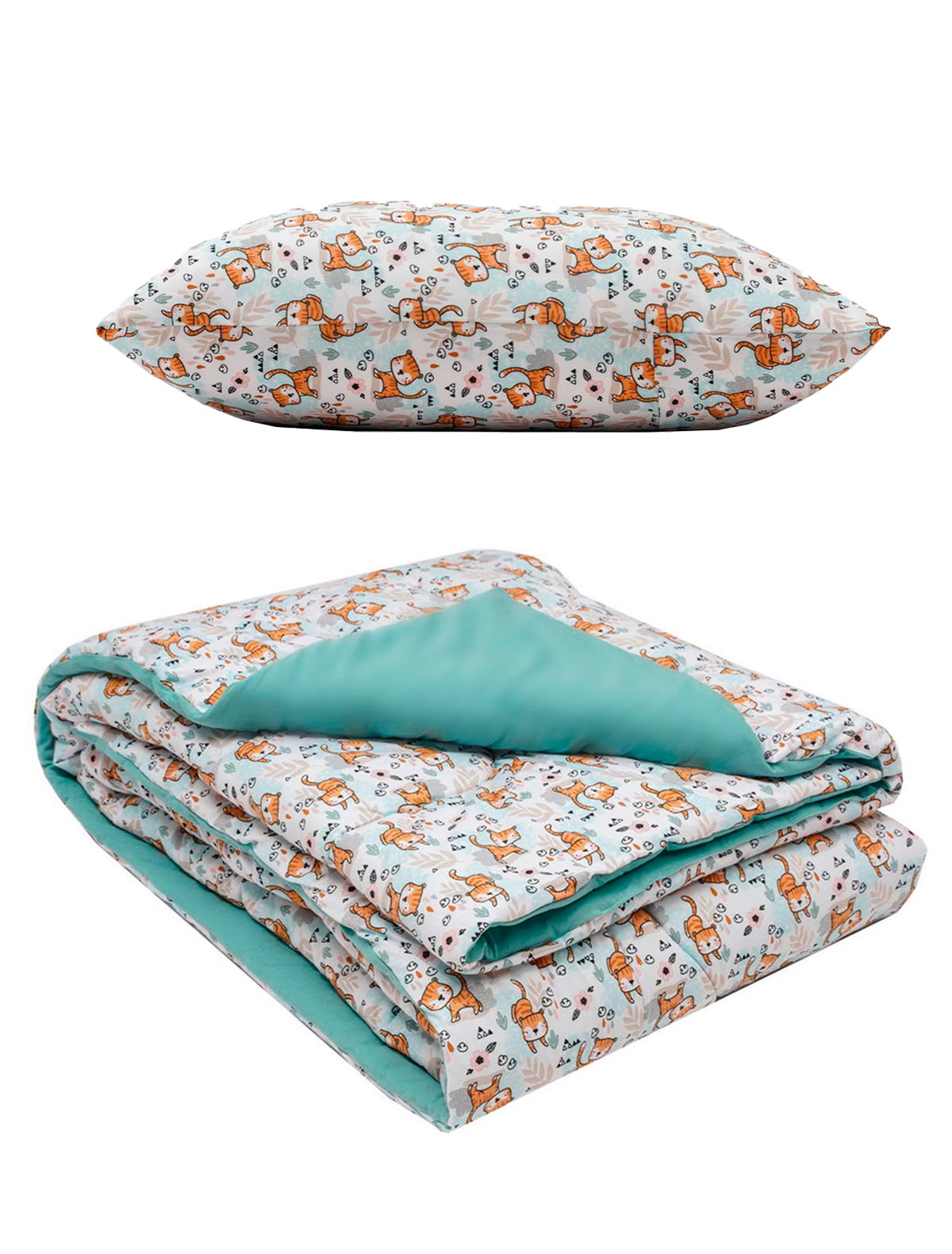 Бирюзовый комплект постельного белья Кошки