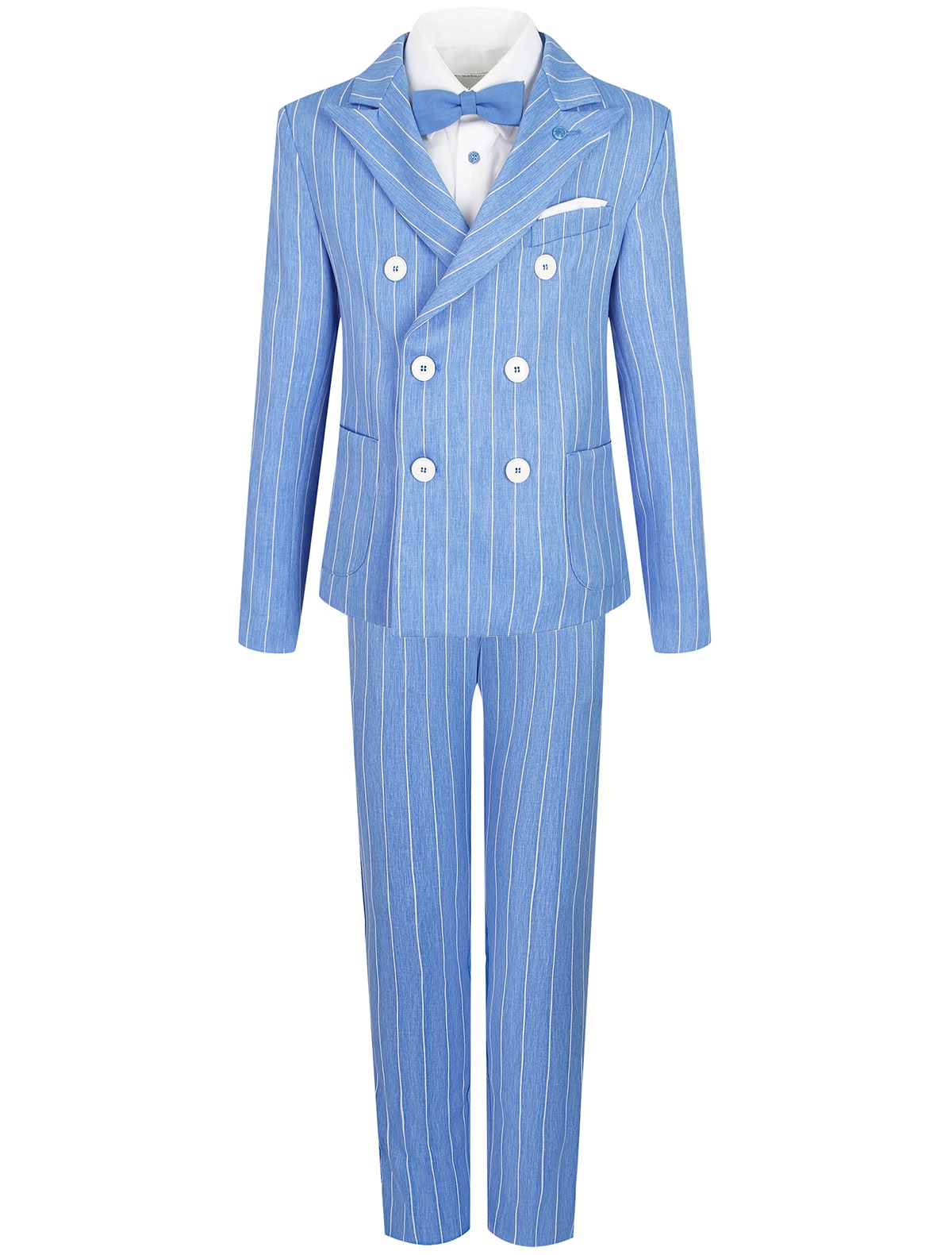 Голубой костюм в полоску