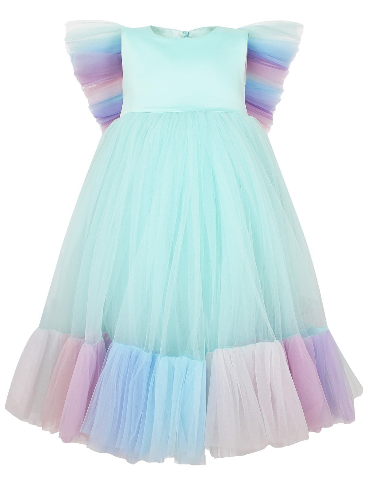 Мятное платье с цветными оборками