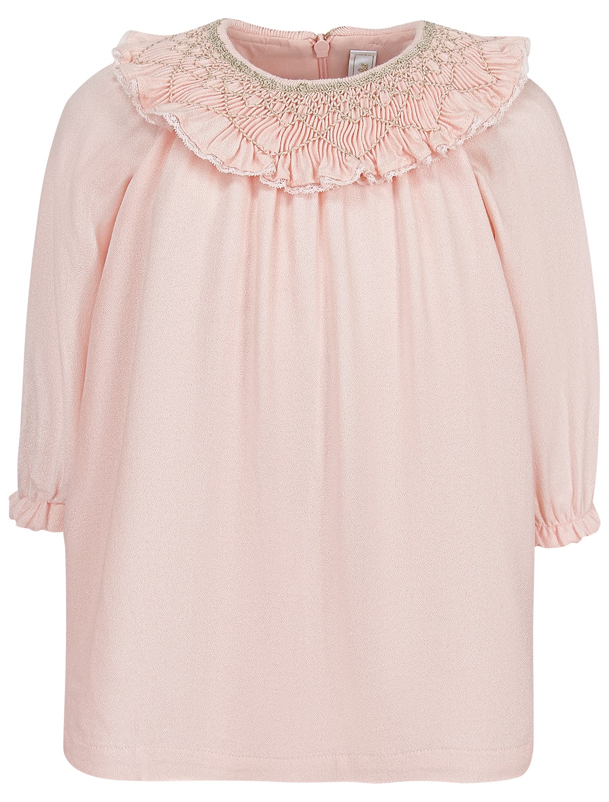 Нежно-розовое платье с воротником-оборкой