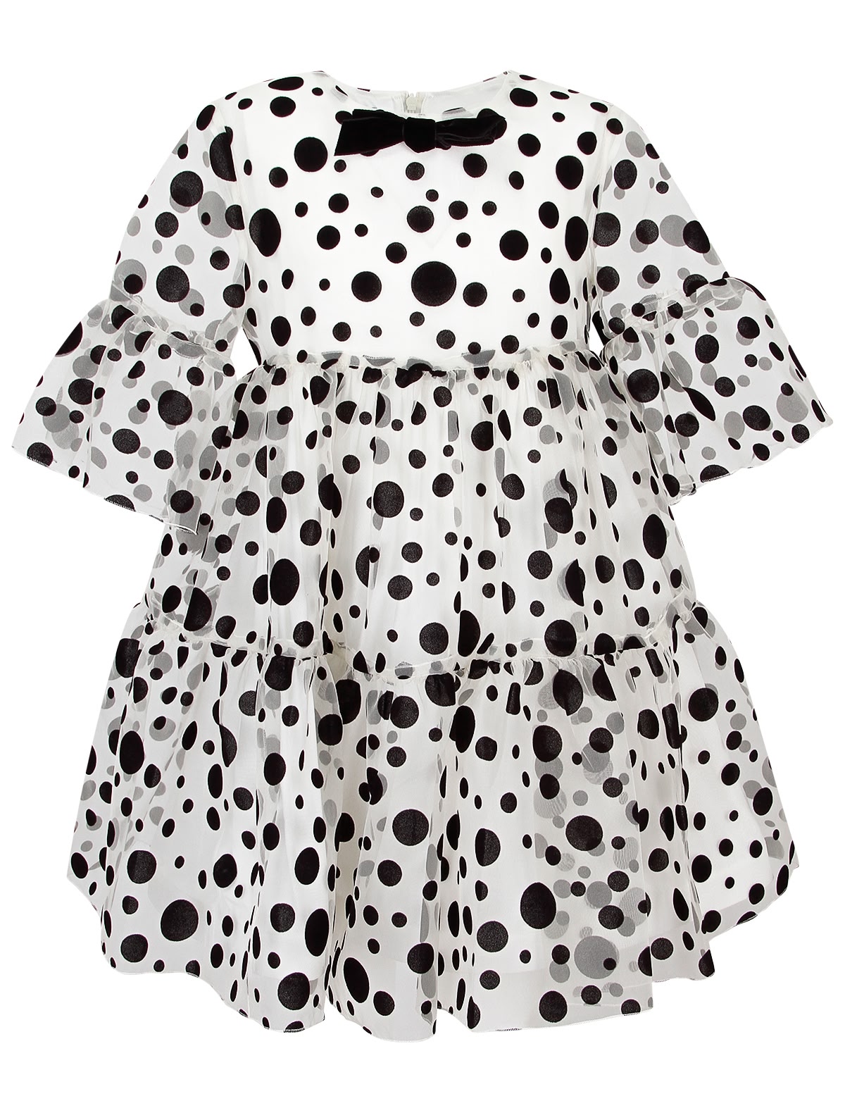 Кремовое платье в горошек