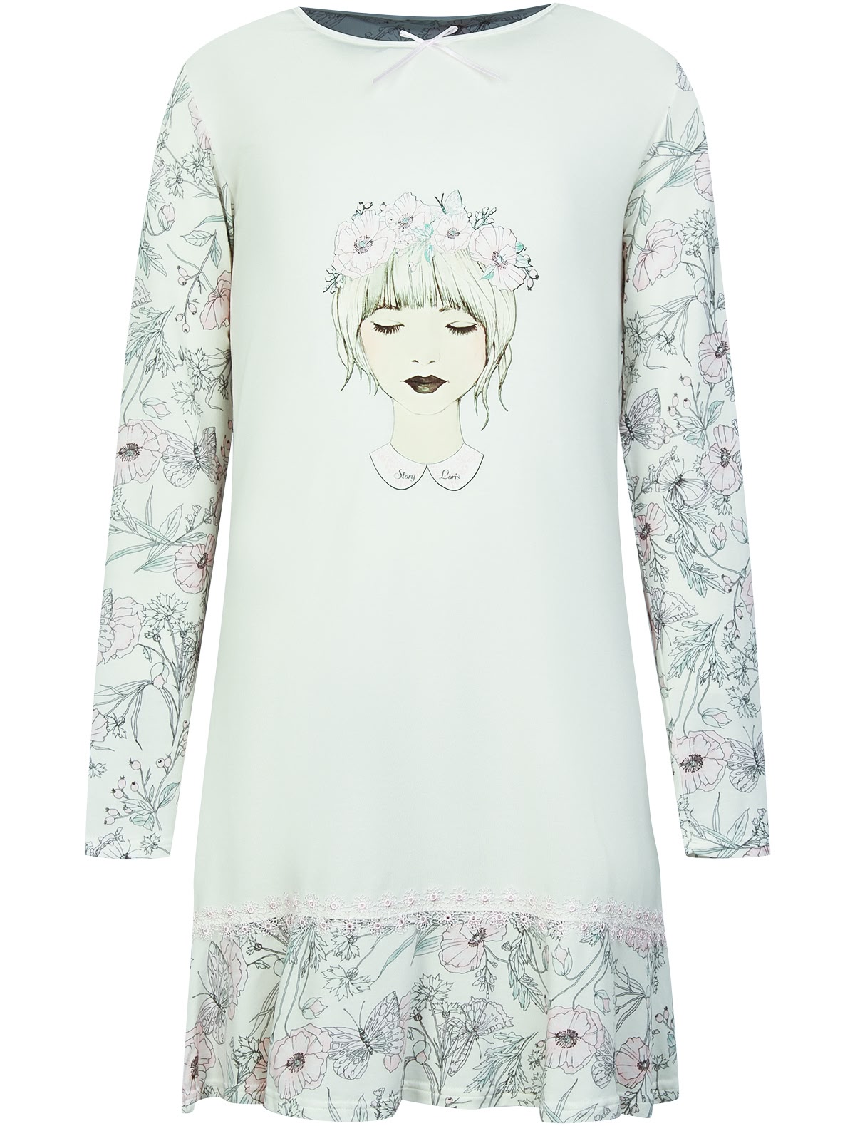 Кремовая ночная рубашка с длинным рукавом