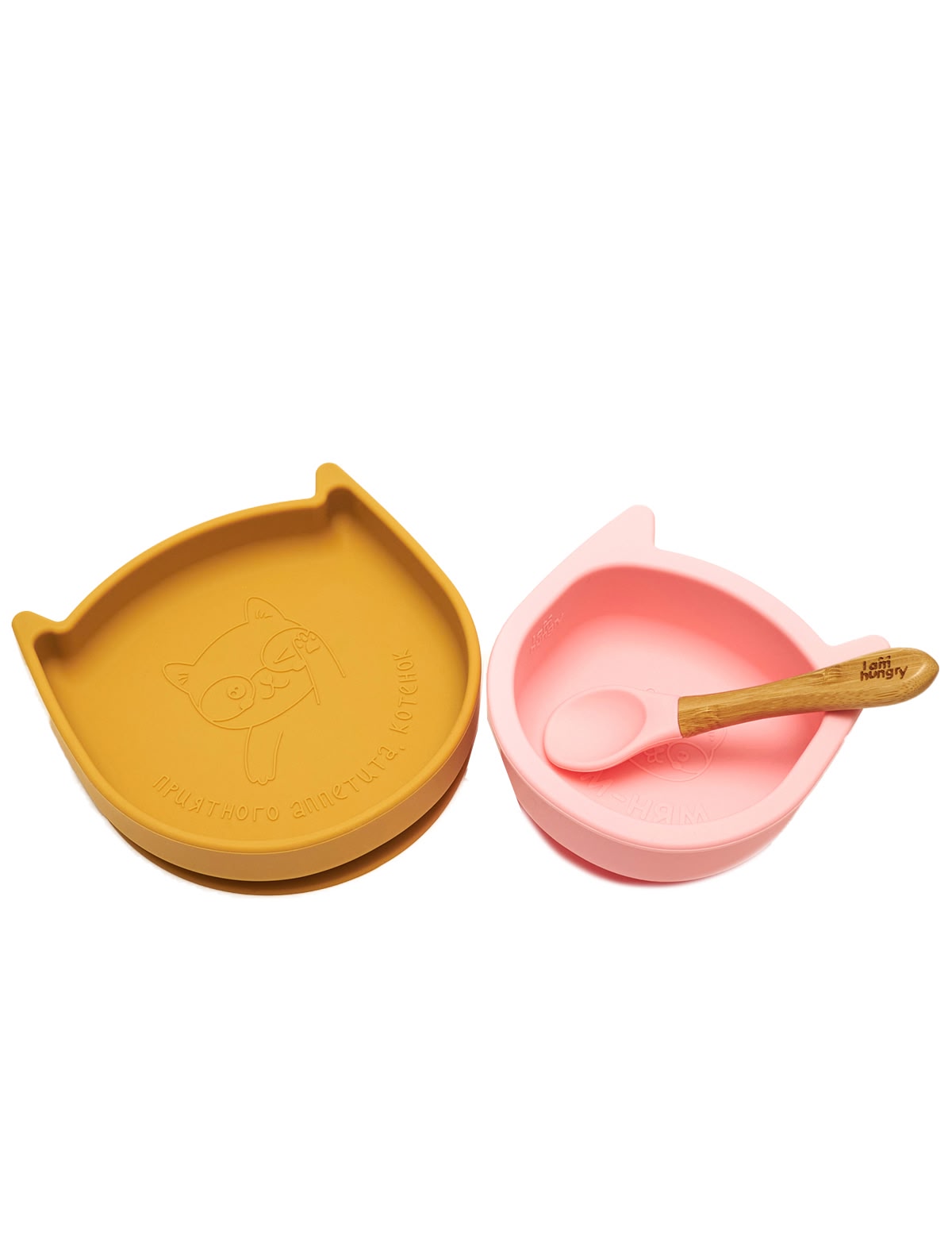 Набор посуды из силикона с деревянной ложкой Double Cat