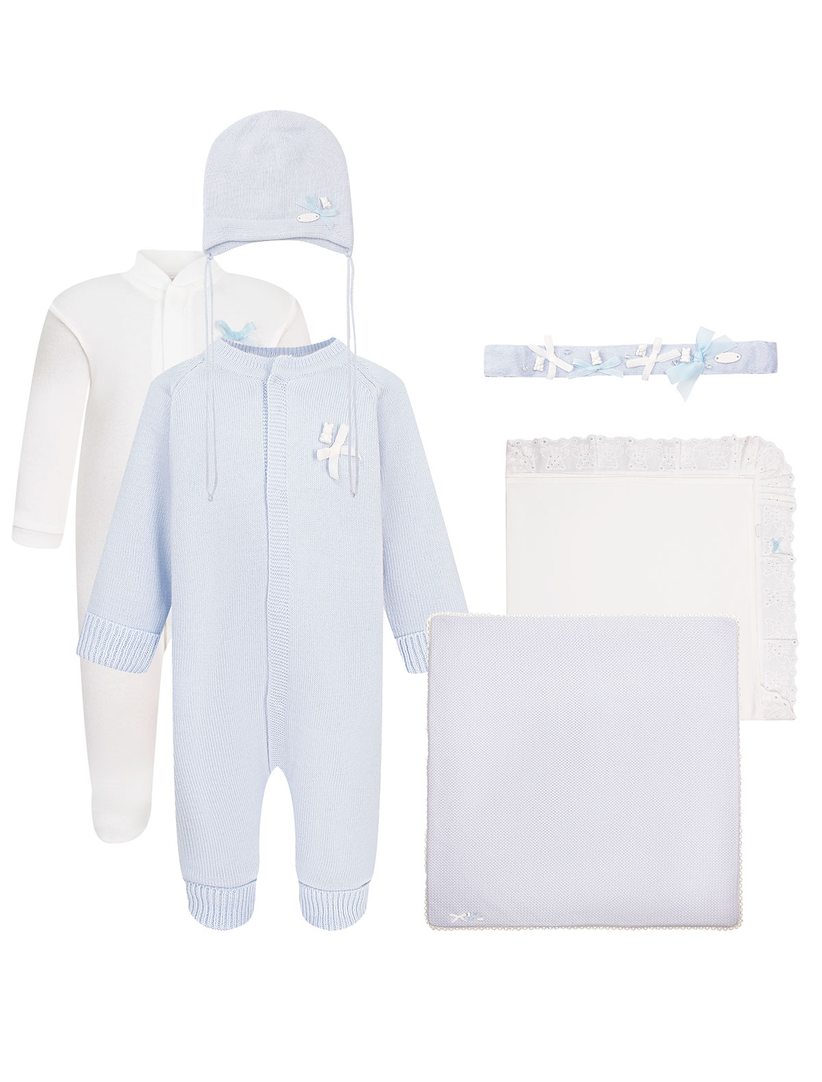 Бело-голубой комплект на выписку из 6 шт