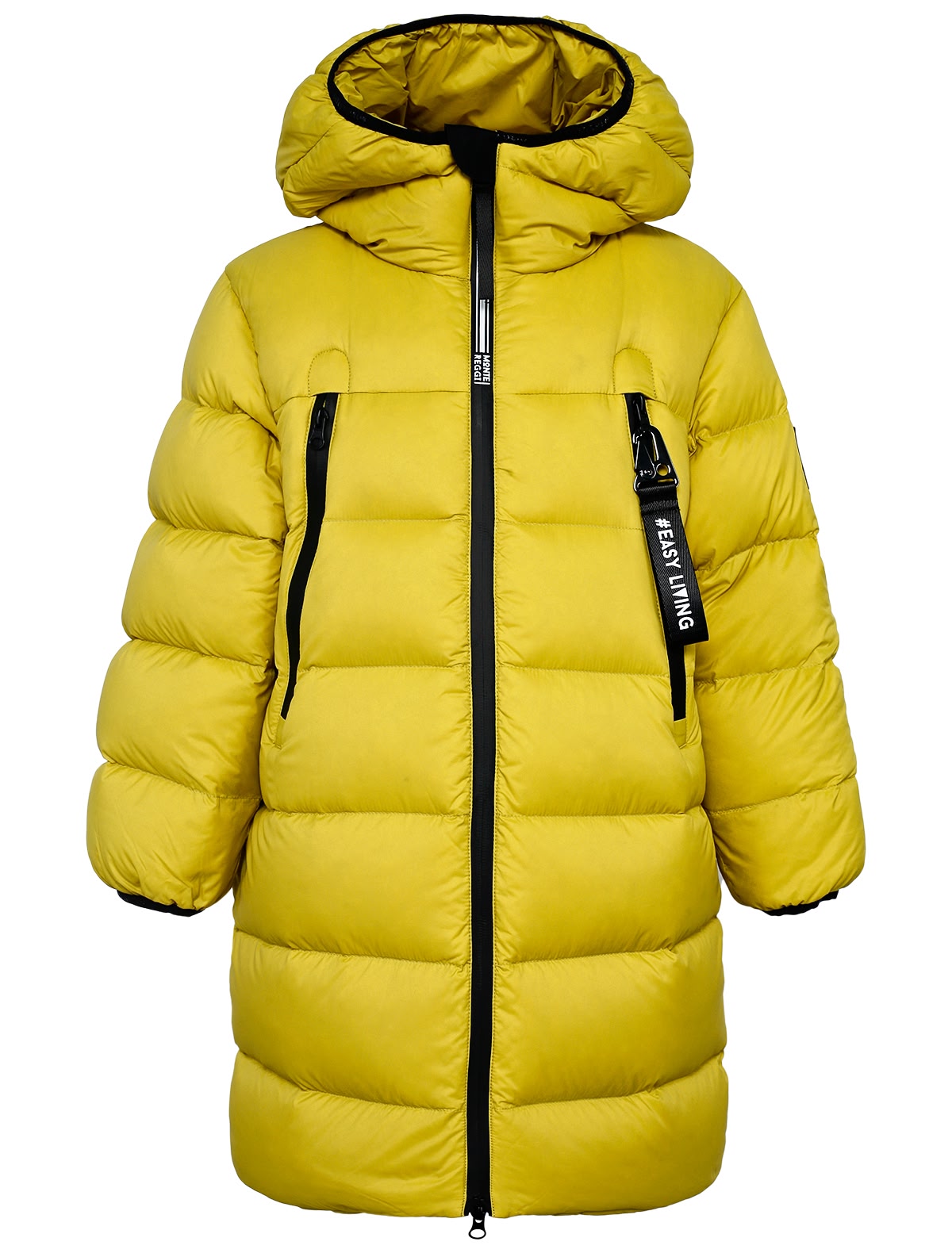 Желтое пуховое пальто