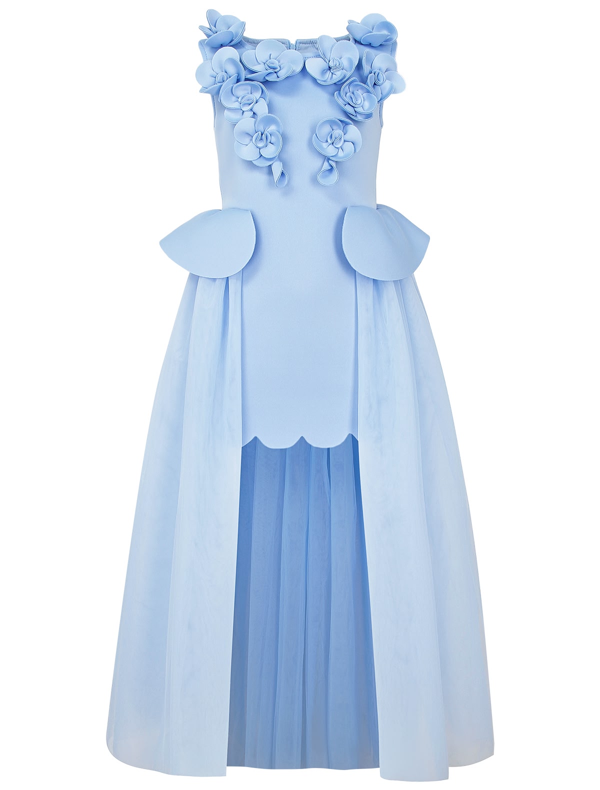 Голубое платье с аппликацией