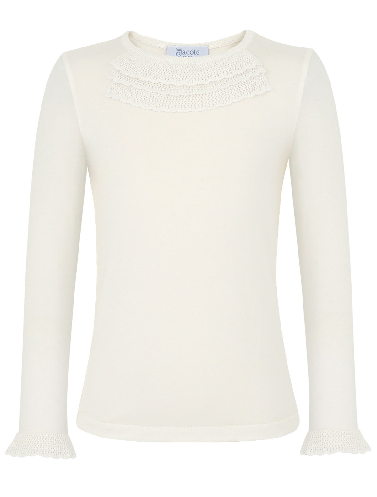 Трикотажный лонгслив с ажурной оборкой