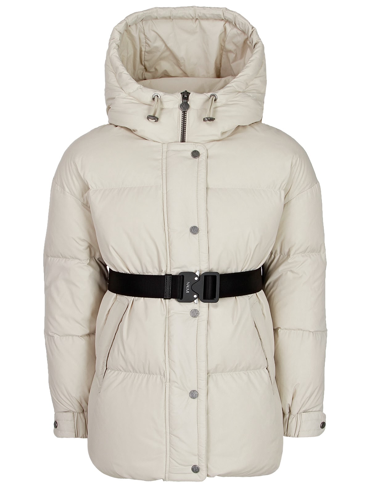 Кремовый пуховик с ремнем