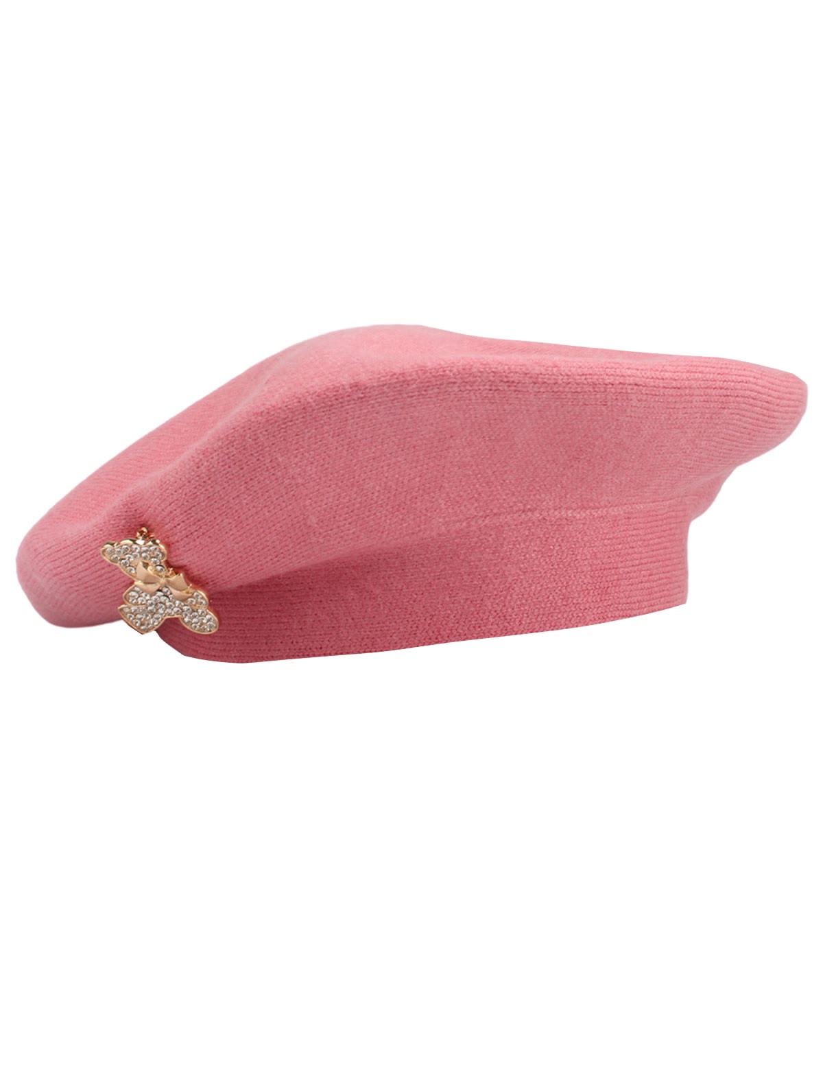Розовый берет из ангоры с брошью