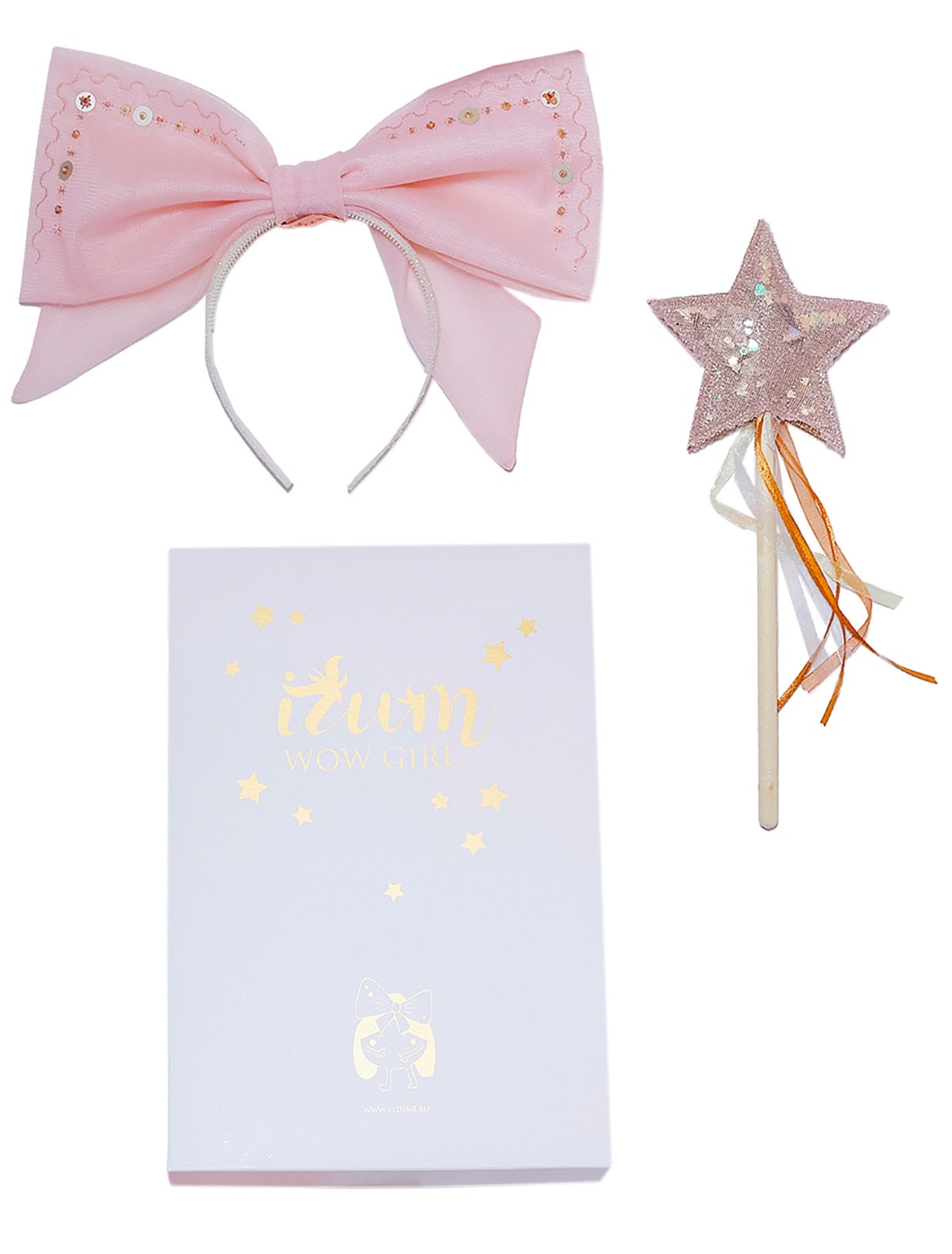 Розовый набор из ободка с бантом и волшебной палочки