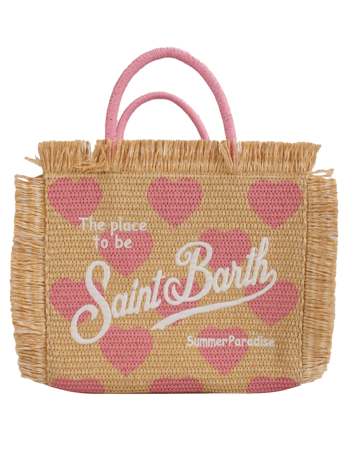 Соломенная пляжная сумка с сердечками