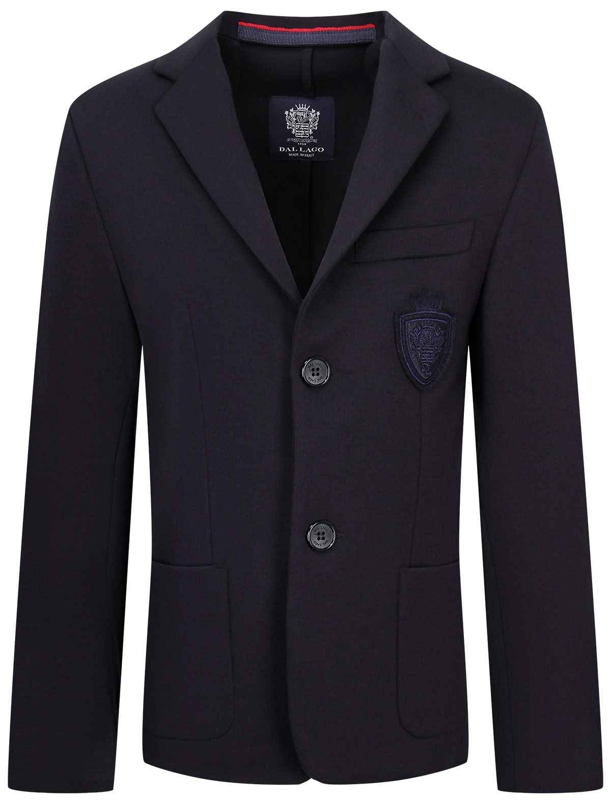 Синий пиджак с вышитым гербом