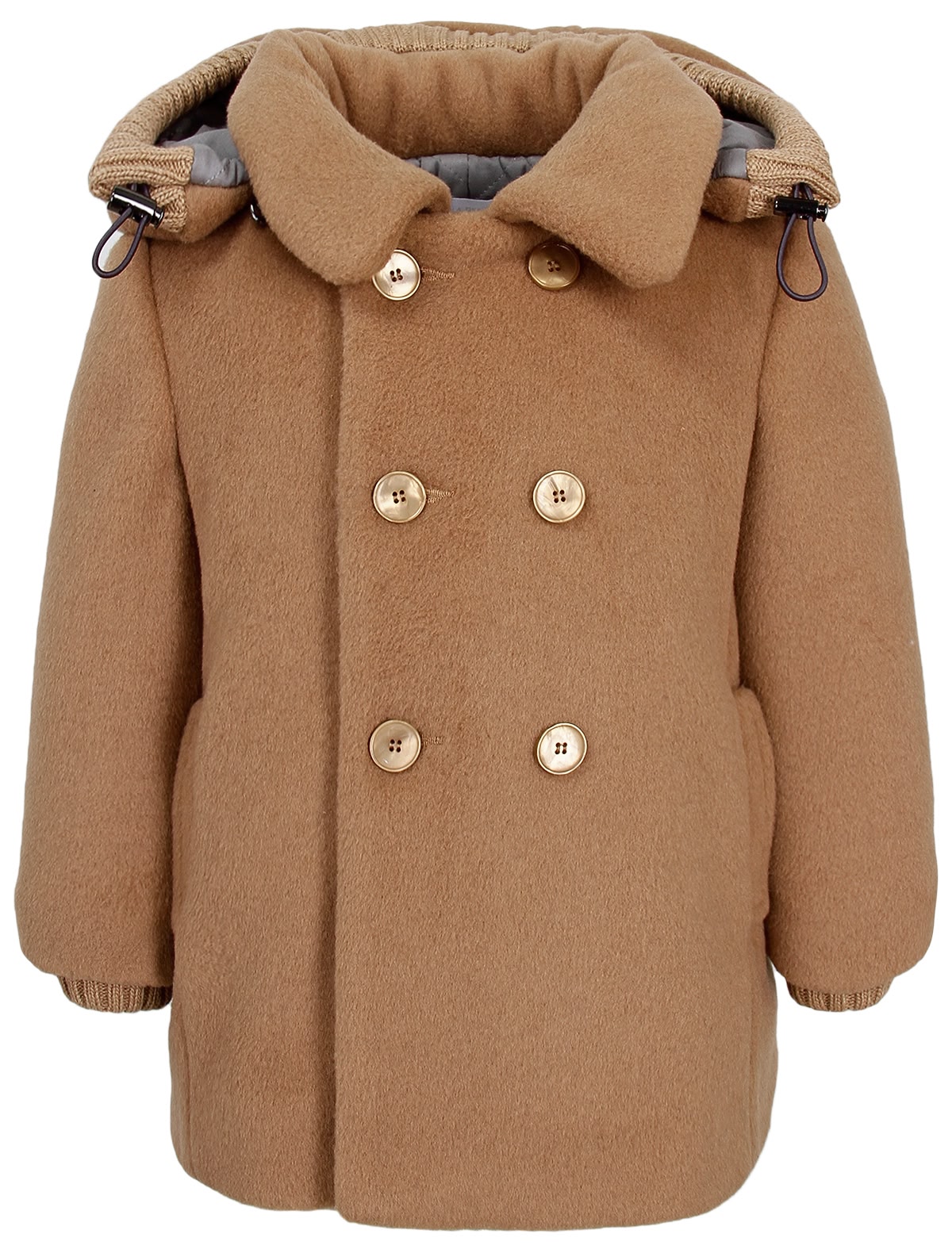 Двубортное пальто цвета camel