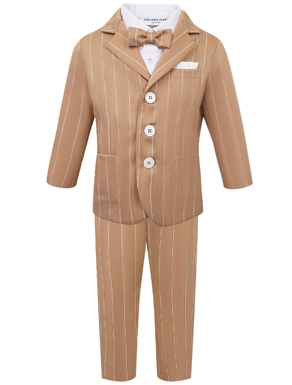 Бежевый костюм в полоску