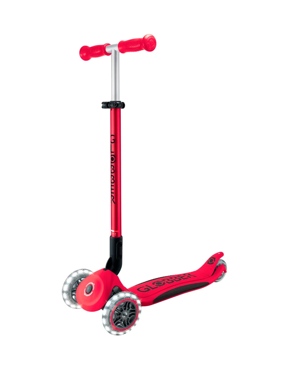 Красный самокат со светящимися колесами