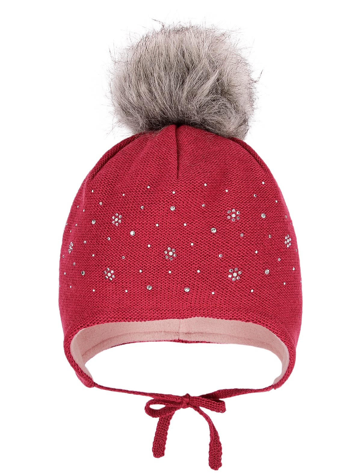 Шапка с помпоном и снежинками из стразов