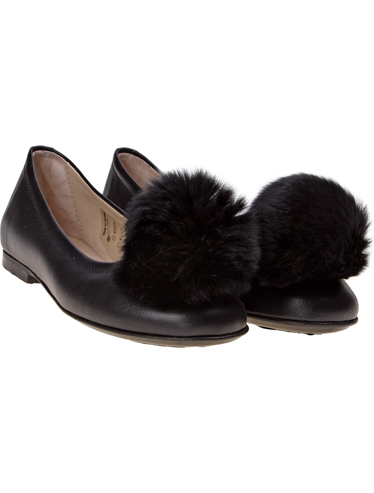 Балетки из натуральной кожи с меховыми помпонами