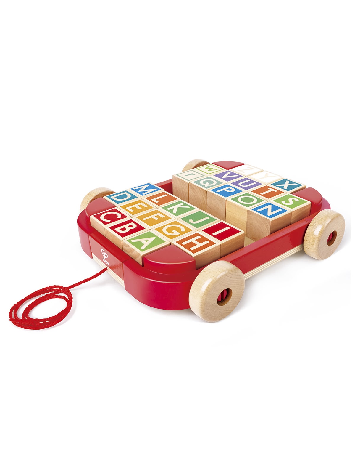 Деревянная каталка-тележка с кубиками и английским алфавитом