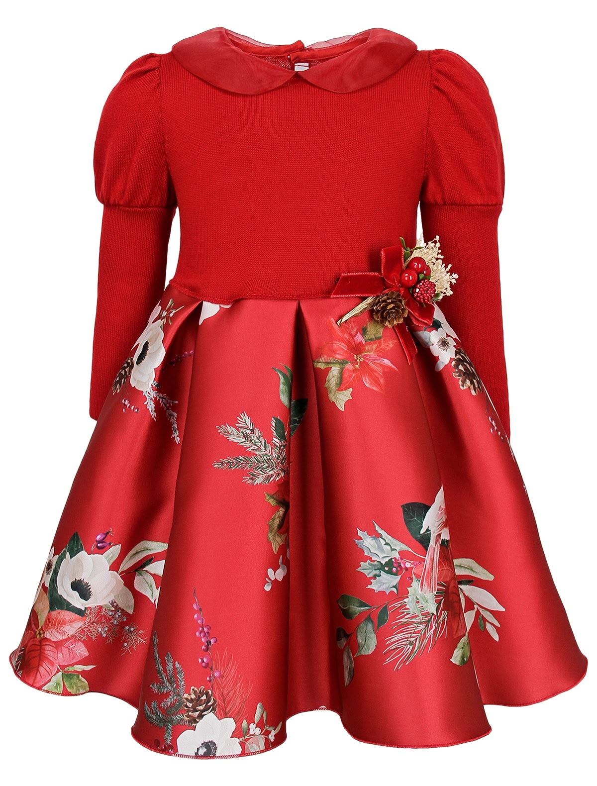 Платье с крупным принтом на юбке