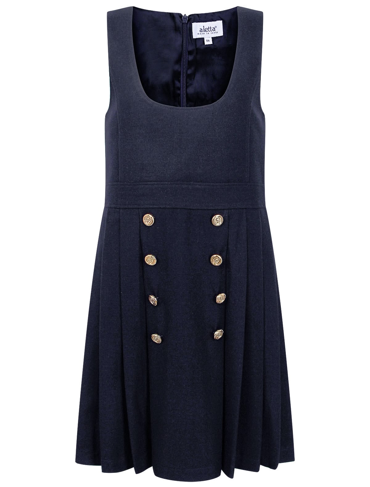 Синий сарафан с золотистыми пуговицами