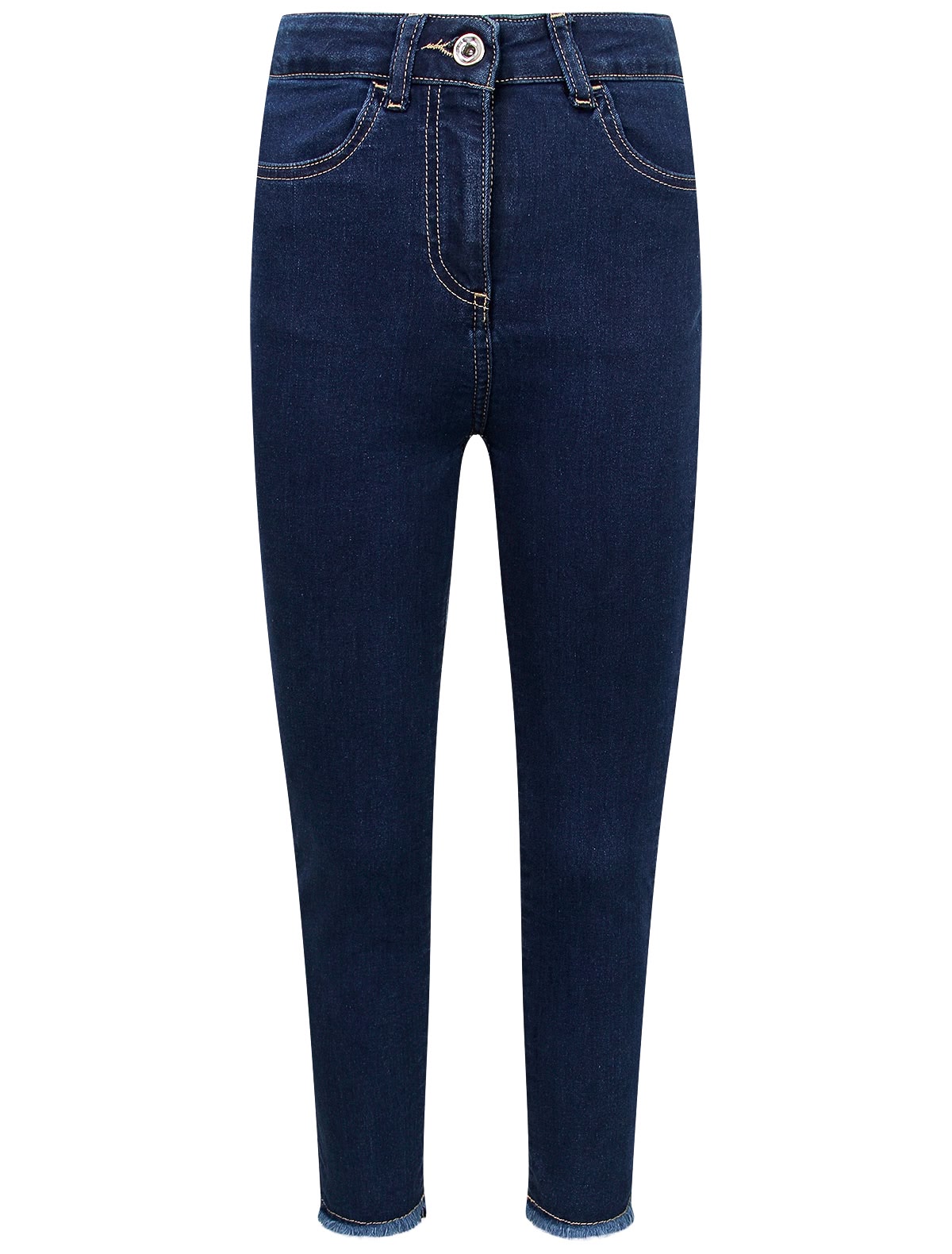 Синие зауженные джинсы с вышивкой на кармане