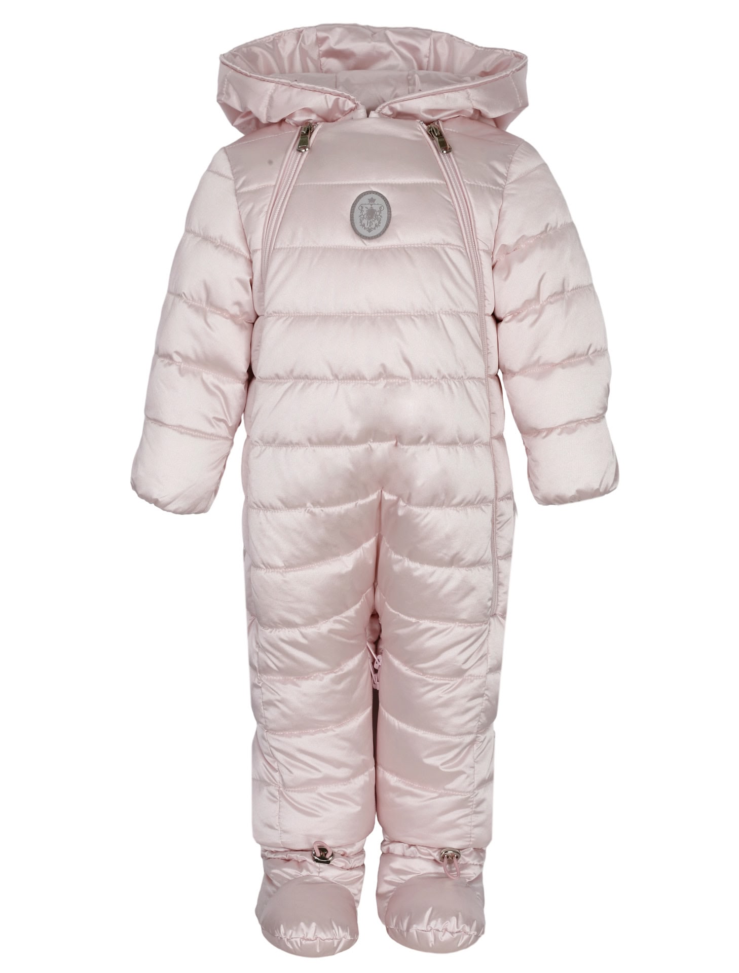 Пудровый утепленный комбинезон с пинетками