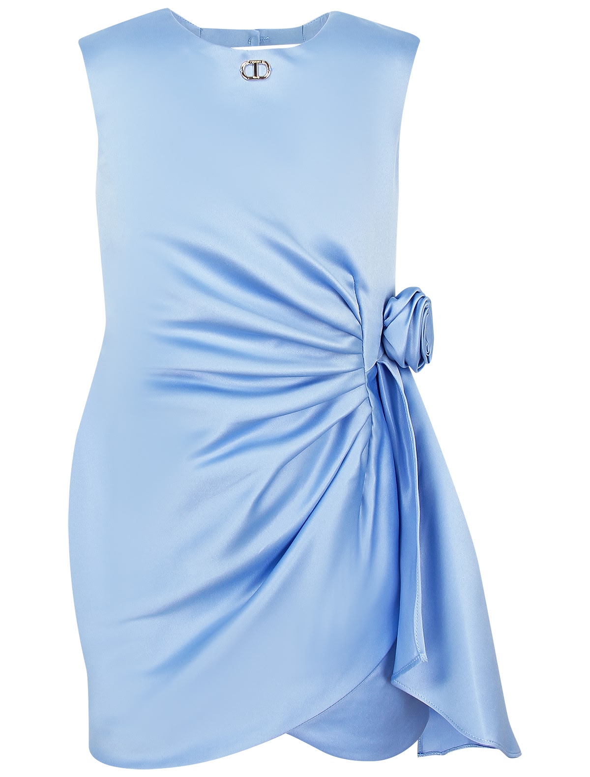 Голубое атласное платье