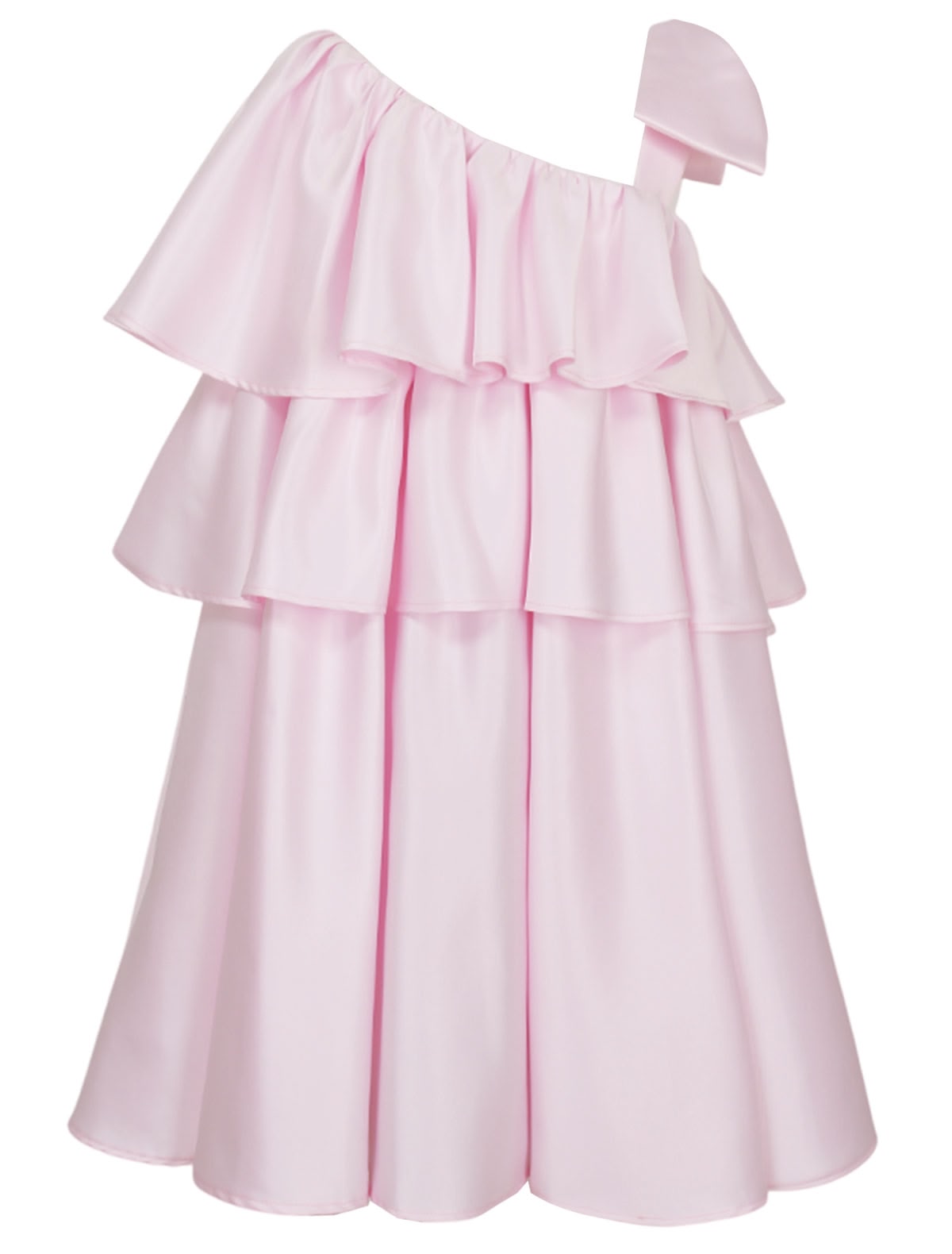 Розовое платье с бантом на плече