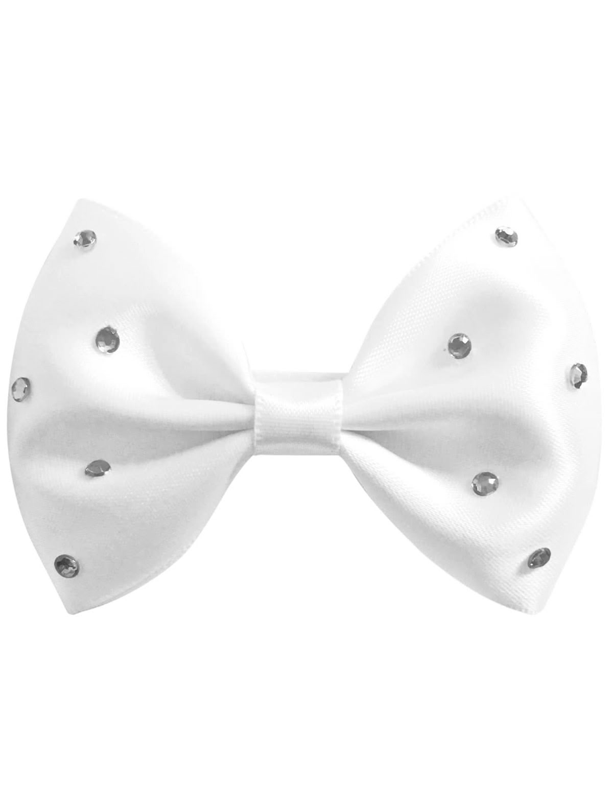 Белая заколка бант со стразами