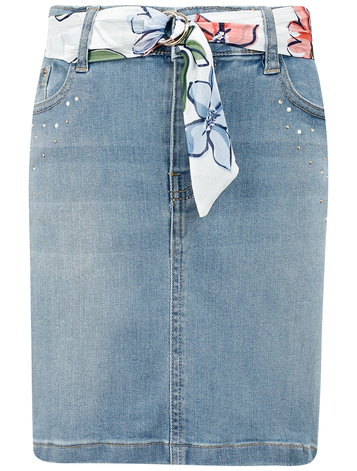 Прямая джинсовая юбка с поясом