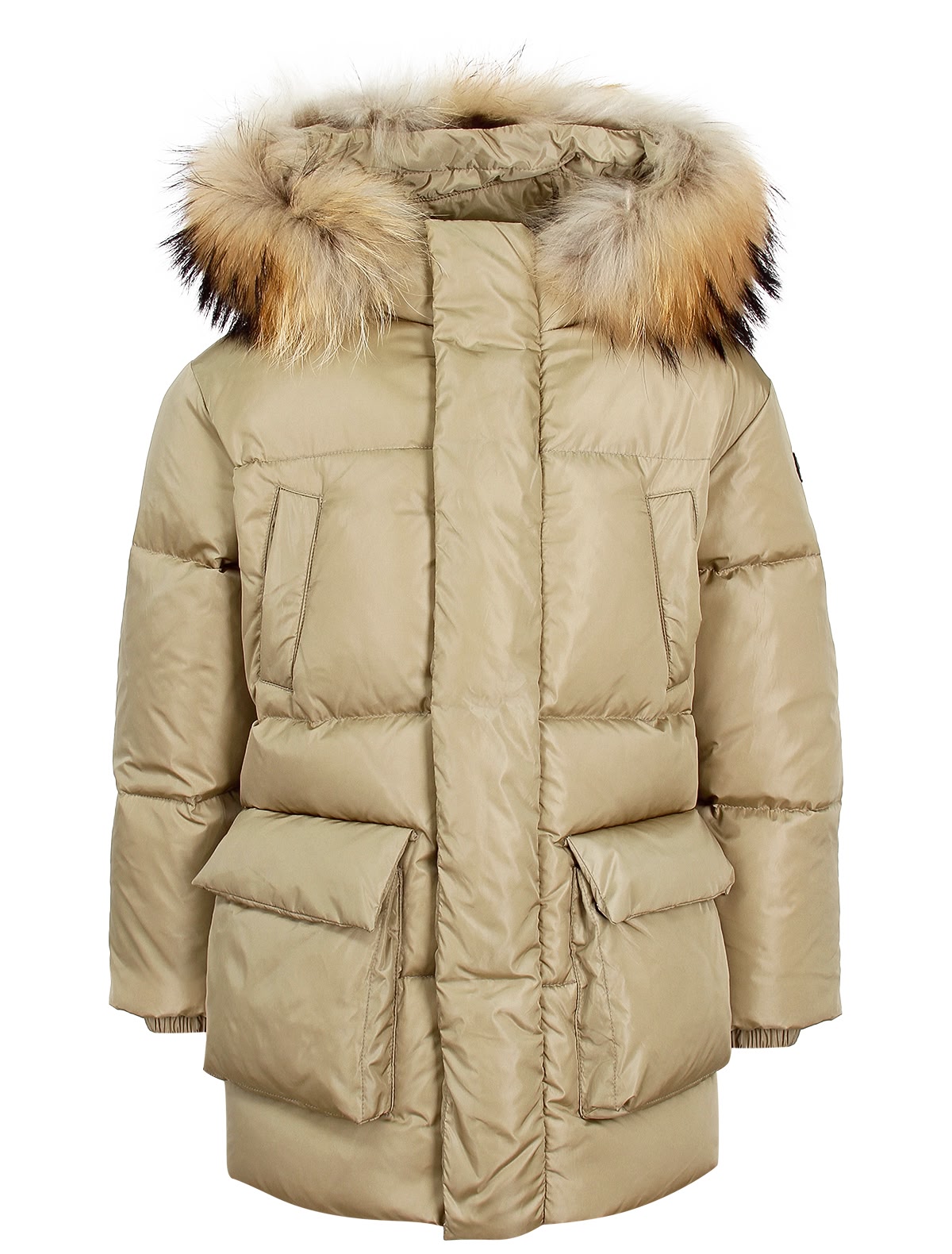 Бежевый пуховик с накладными карманами