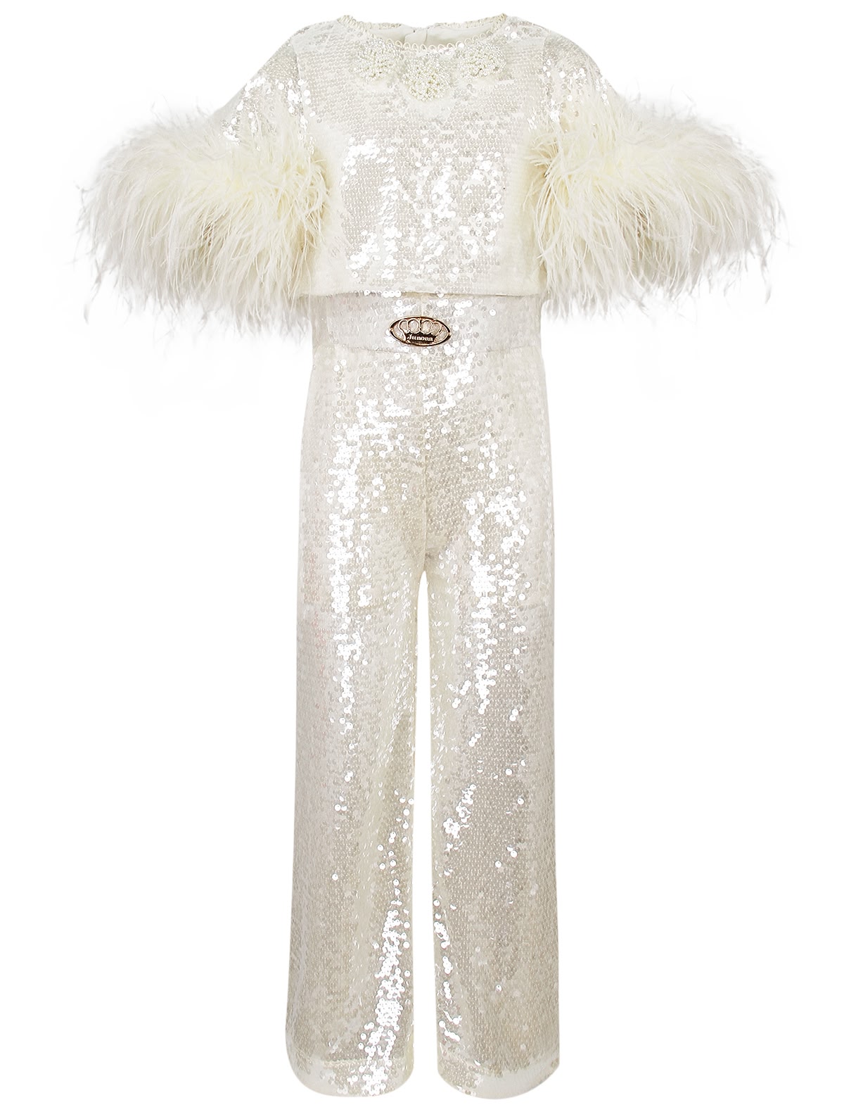 Блестящий комбинезон с перьями