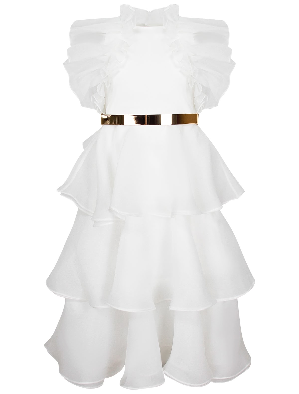 Белое платье с золотым ремнем