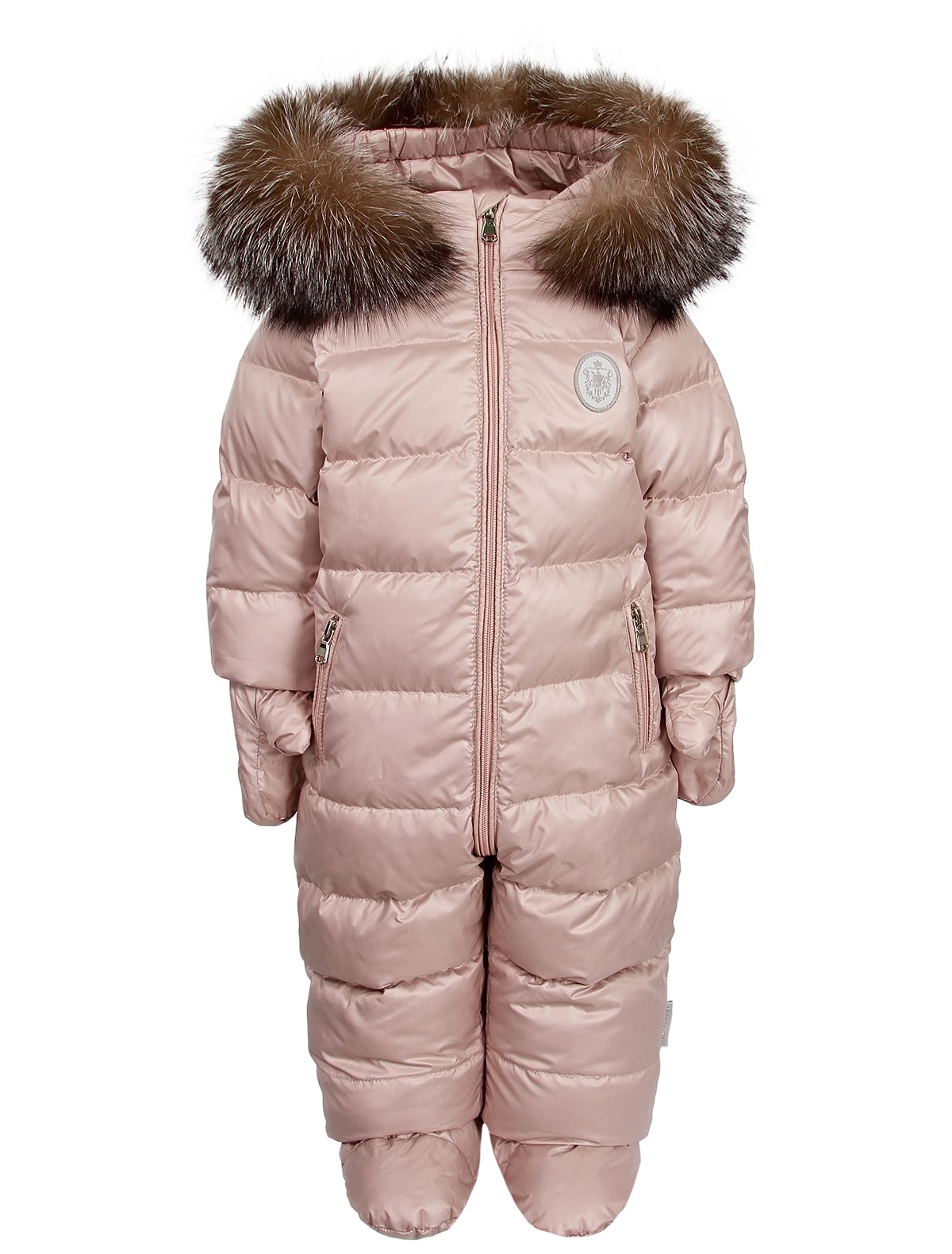Пудровый комбинезон с варежками и пинетками