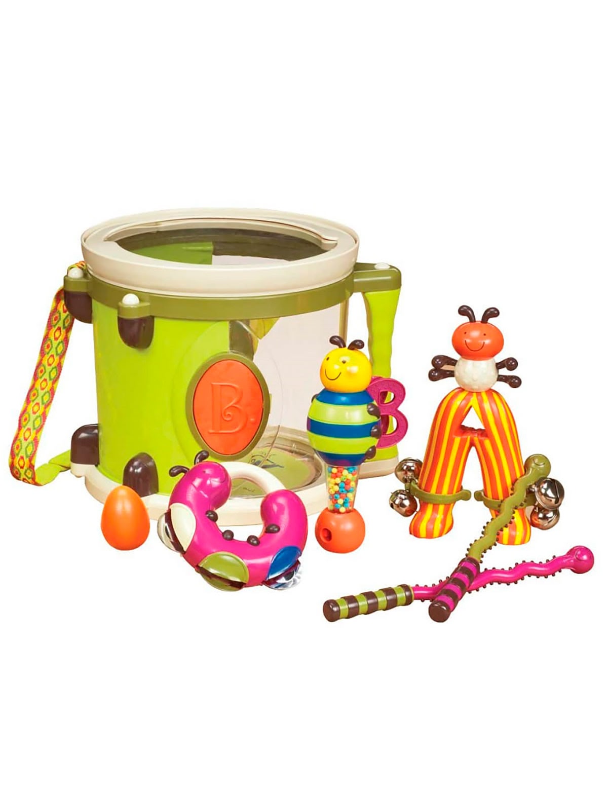 Набор музыкальных инструментов с барабаном и погремушками