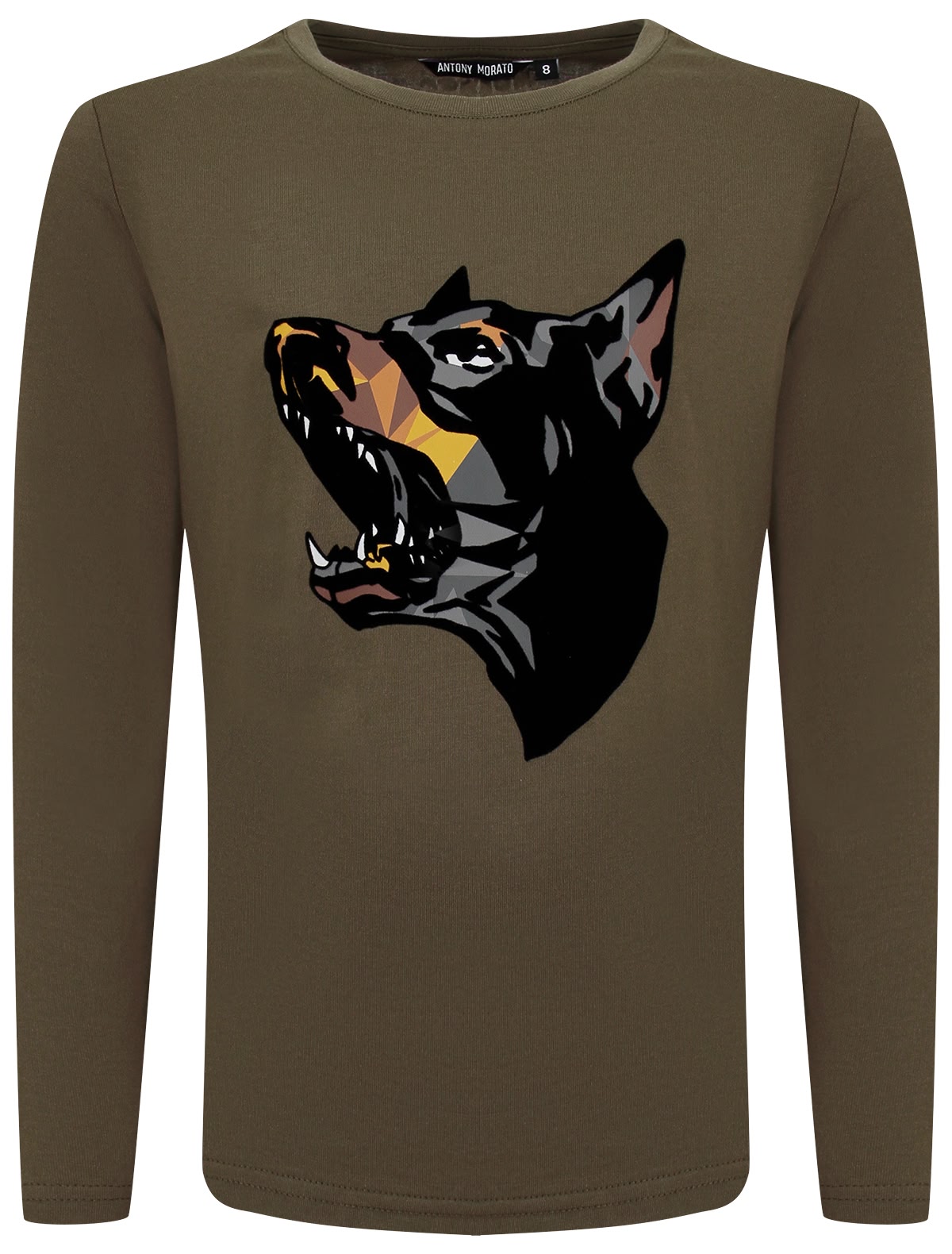 Лонгслив цвета хаки с доберманом