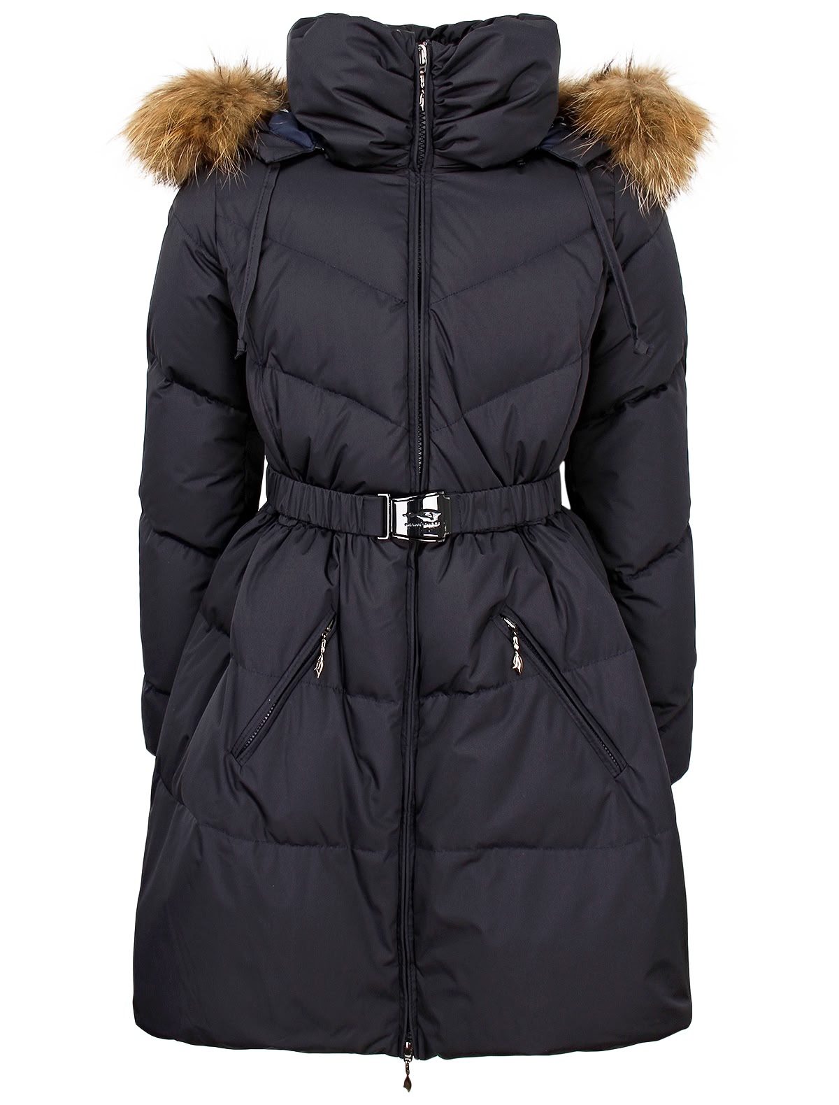 Синее пуховое пальто