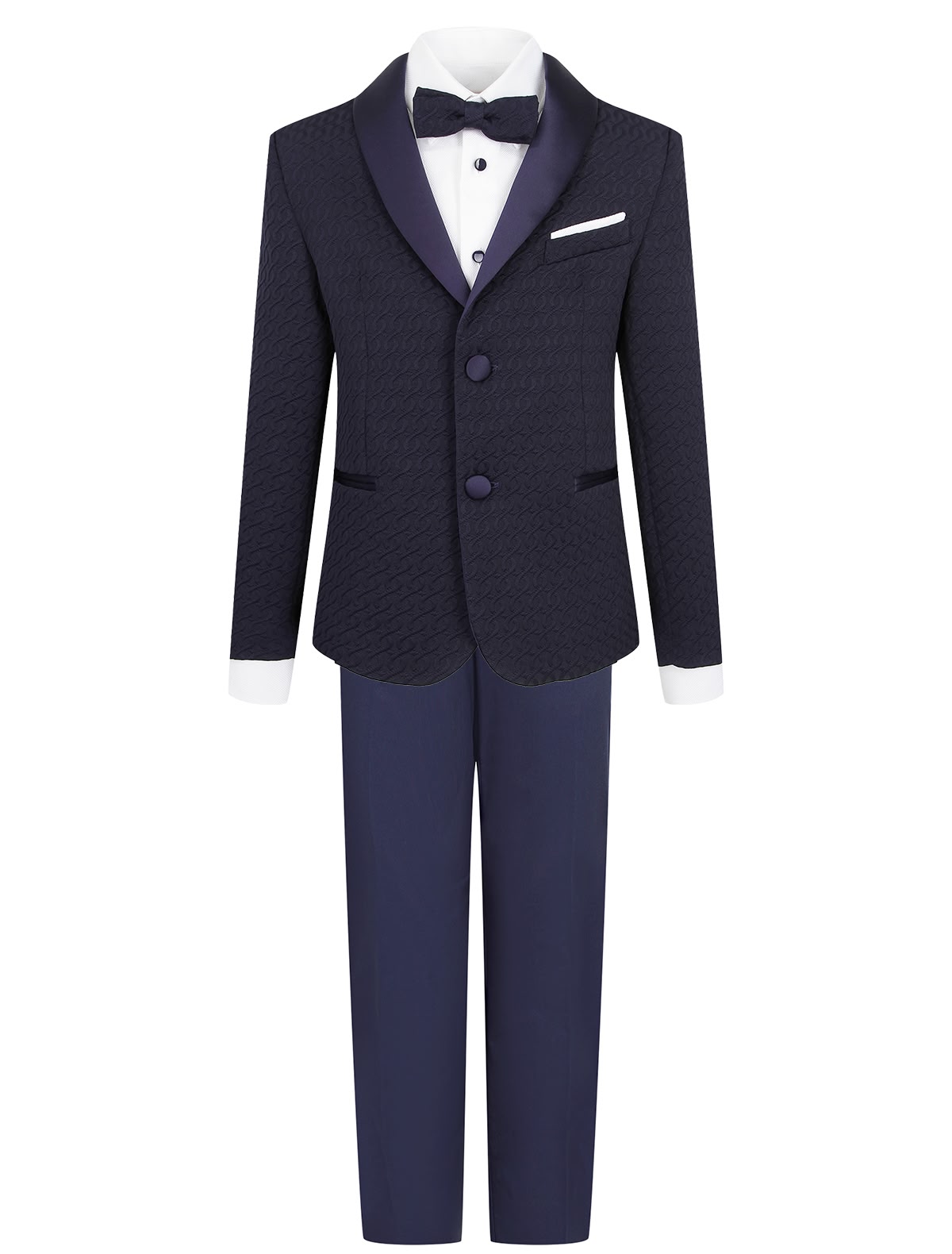 Синий костюм с узором на пиджаке