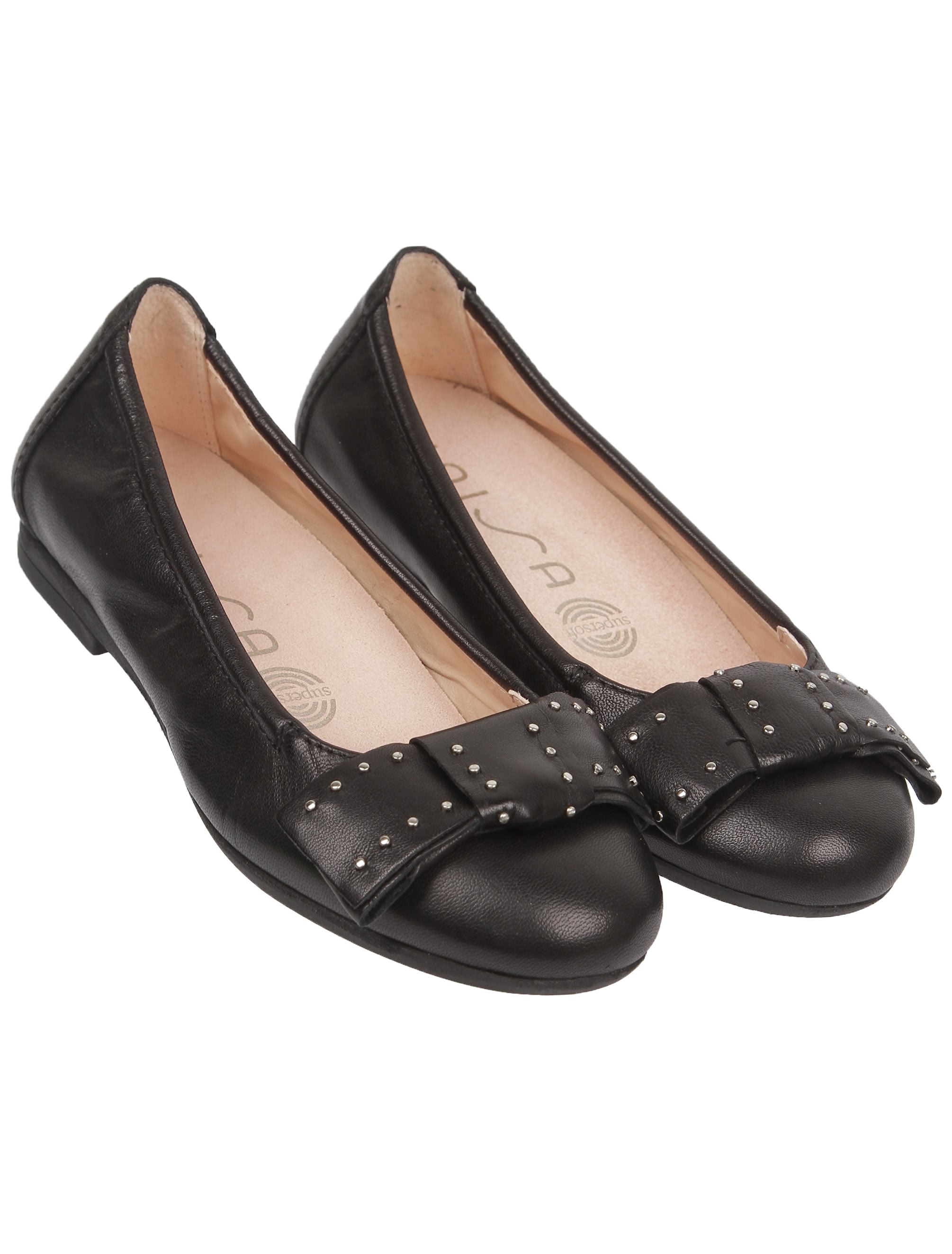 Кожаные балетки с бантами