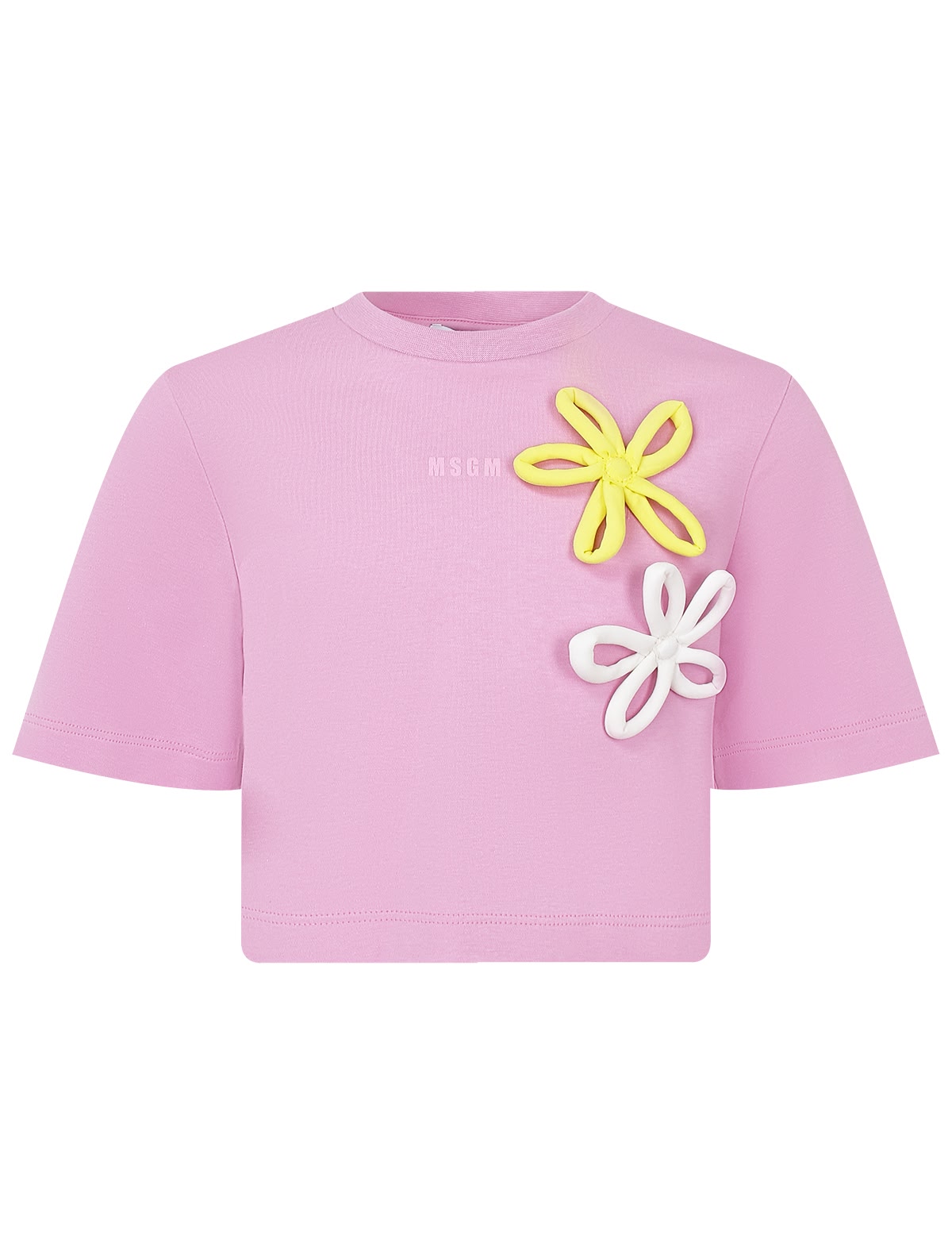Короткая розовая футболка с аппликацией