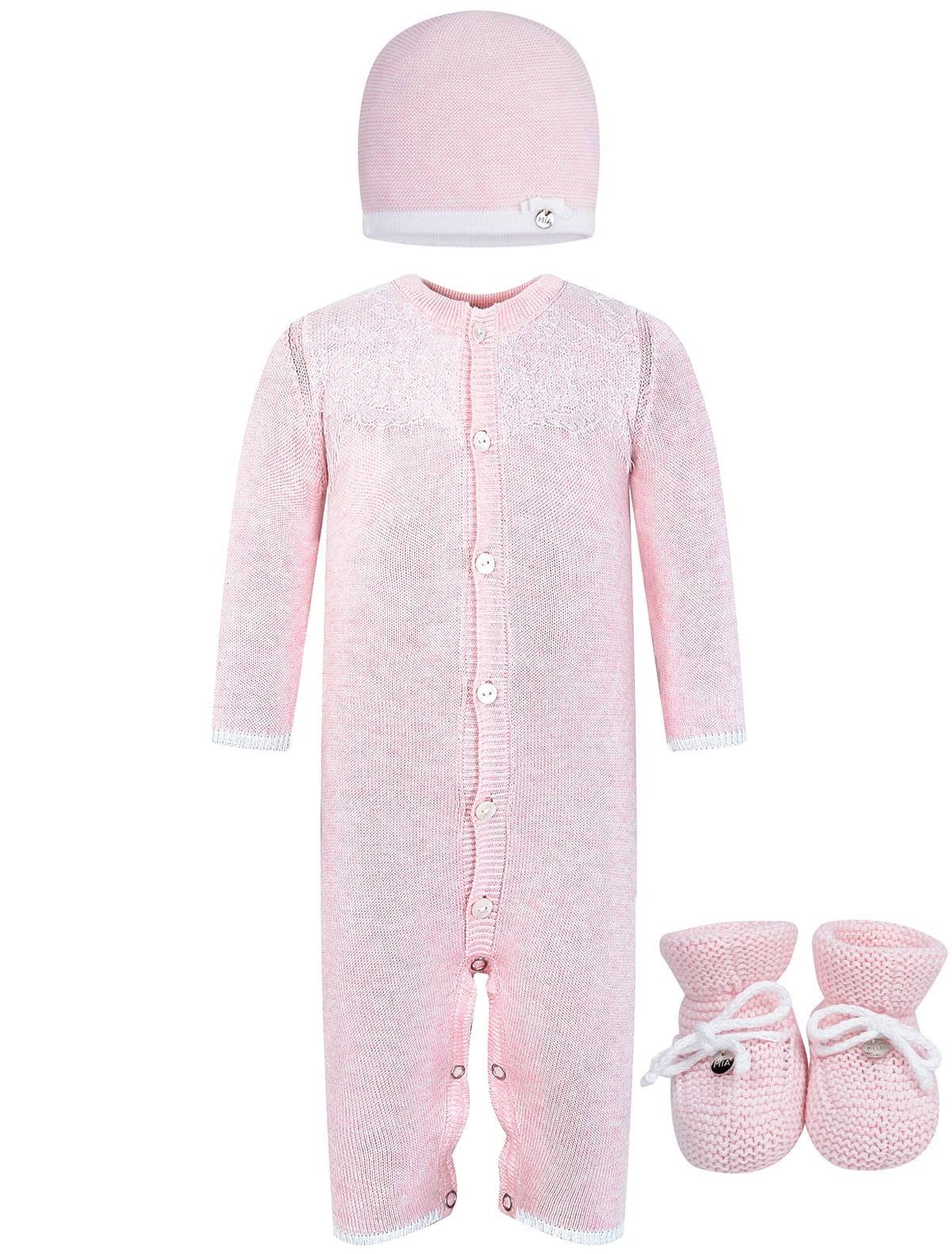 Розовый комплект из комбинезона, шапки и пинеток
