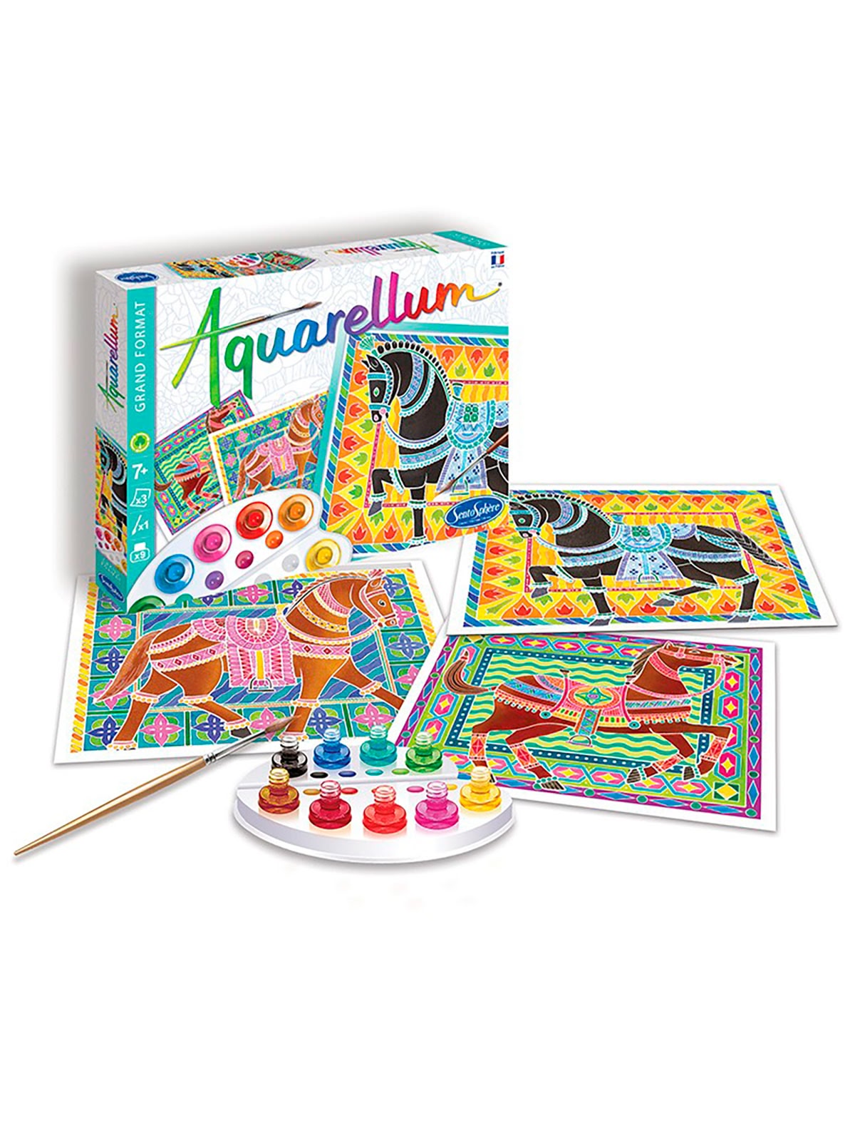 Акварельная раскраска  "Цирковые лошади"