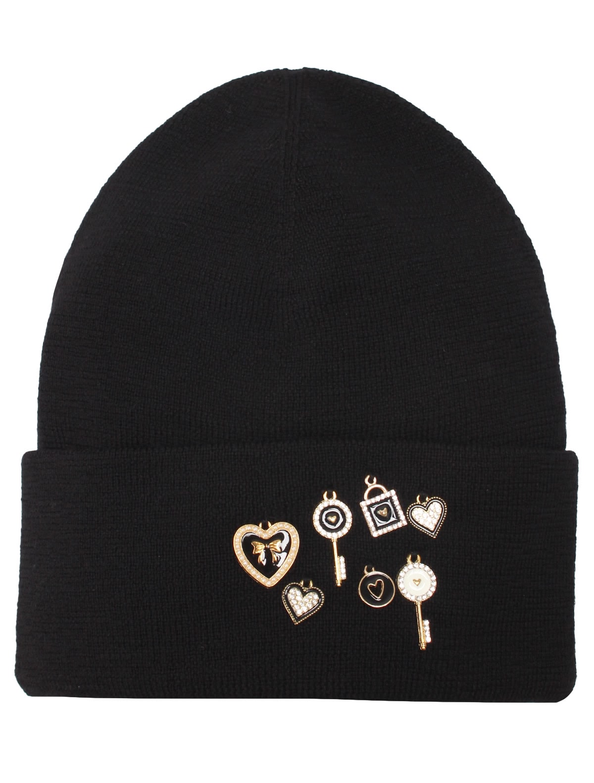 Шерстяная чёрная шапка с декором