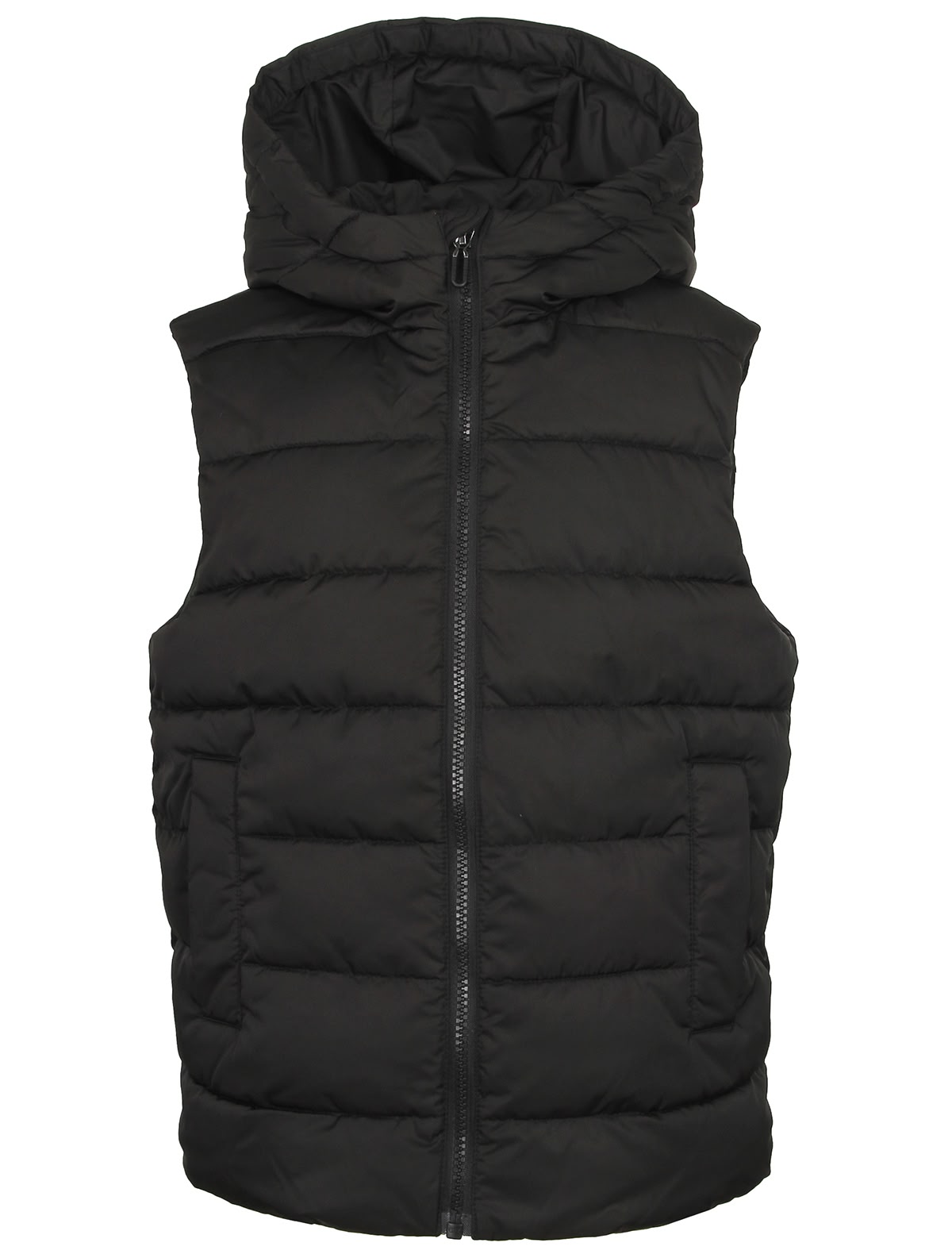 Чёрный утепленный жилет с капюшоном