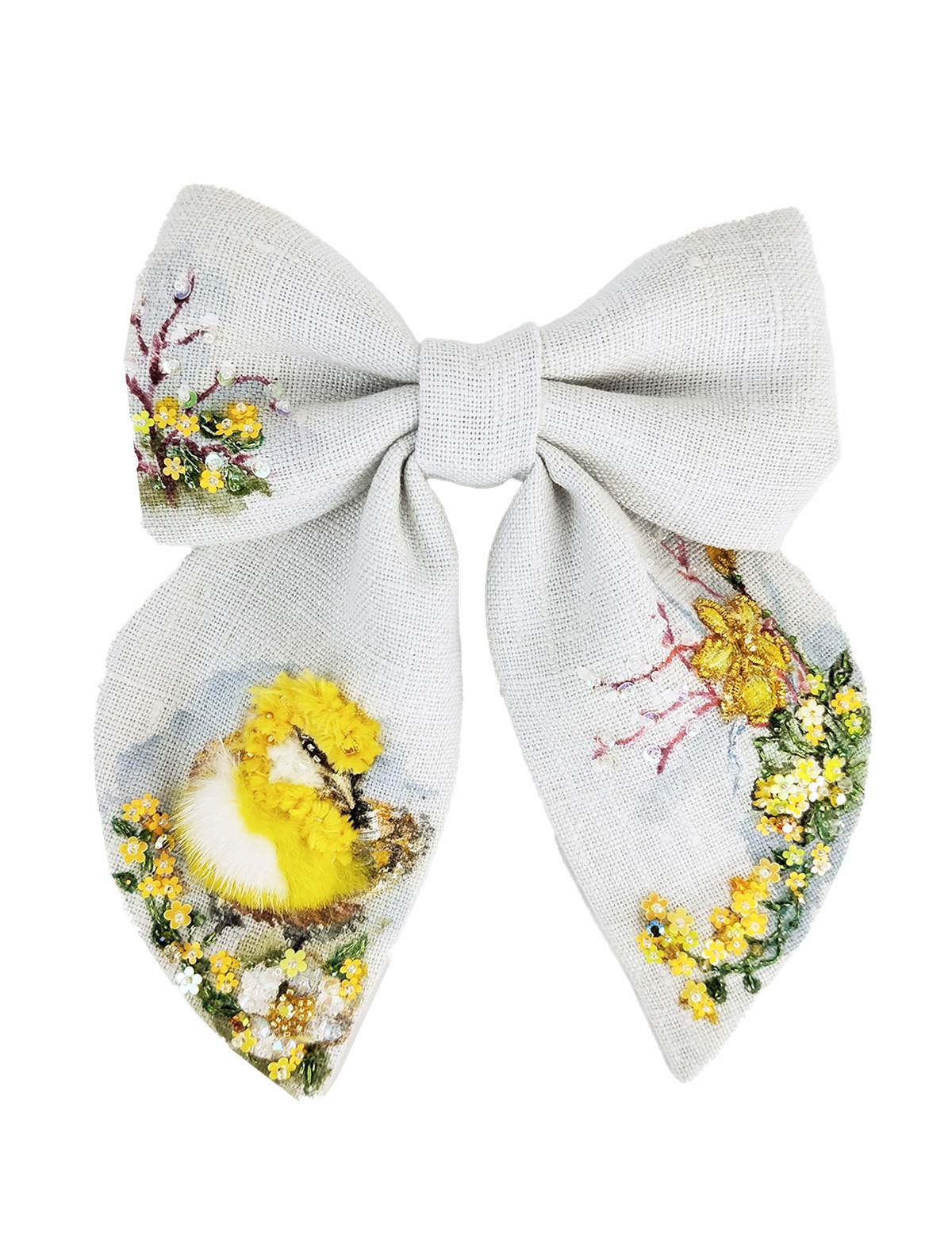 Льняная заколка с вышивкой