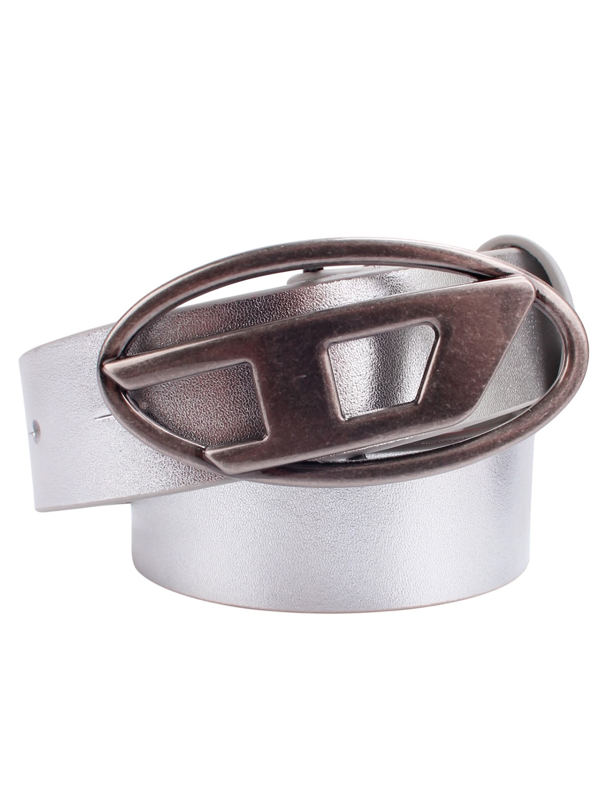 Серебристый ремень из кожи